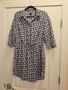 GAP Navy and White Elephant Print Shirt Dress